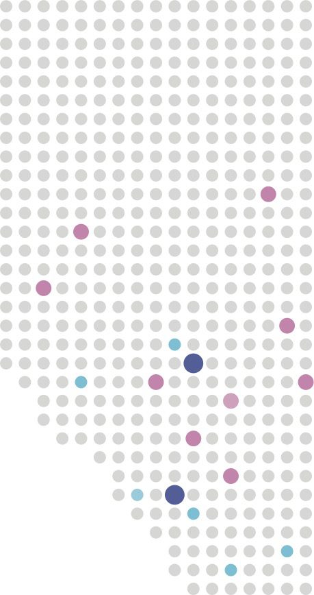 5 Things to Know About the Alberta Cancer Foundation 3 Map of Alberta in grey dots with the odd colourful dots spread throughout.