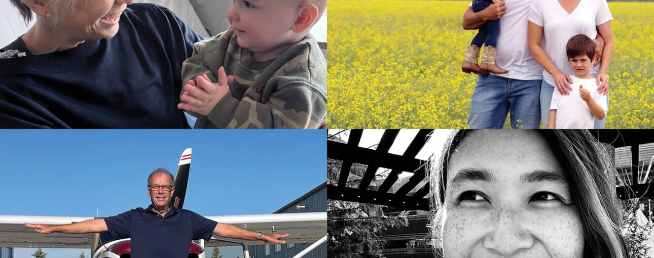 A collage of four Albertans and their families.