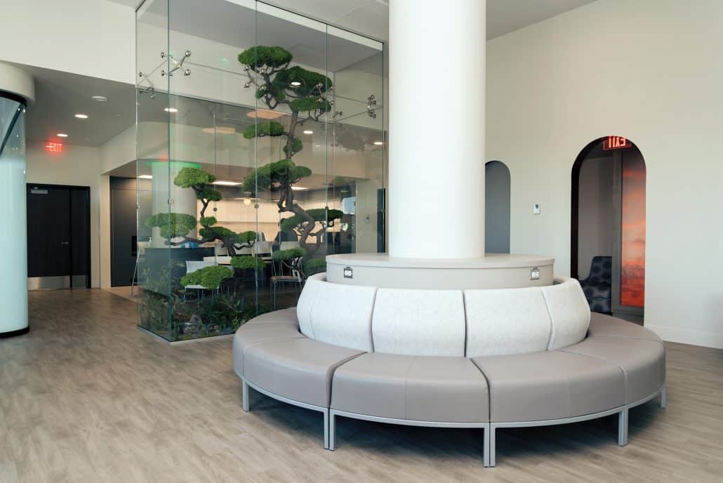 Staff Wellness Space with comfortable seating and greenery.
