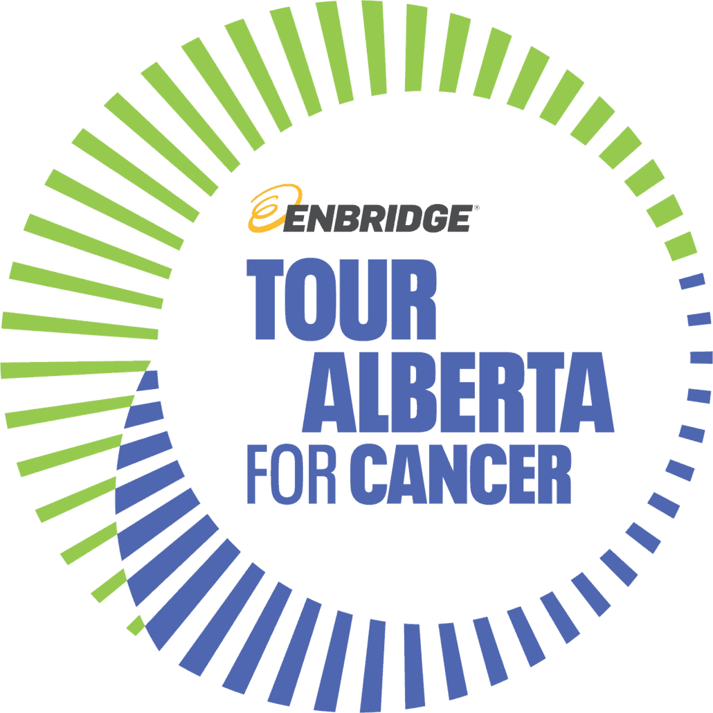 Enbridge Tour Alberta for Cancer green and blue swirl logo.