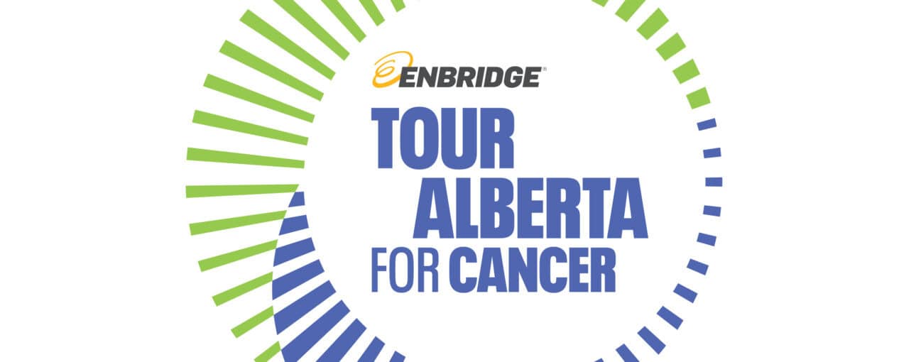 Enbridge Tour Alberta for Cancer green and blue swirl logo.