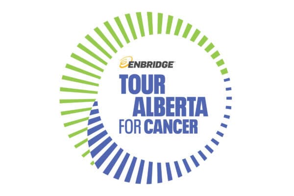 Enbridge Tour Alberta for Cancer green and blue swirl logo.