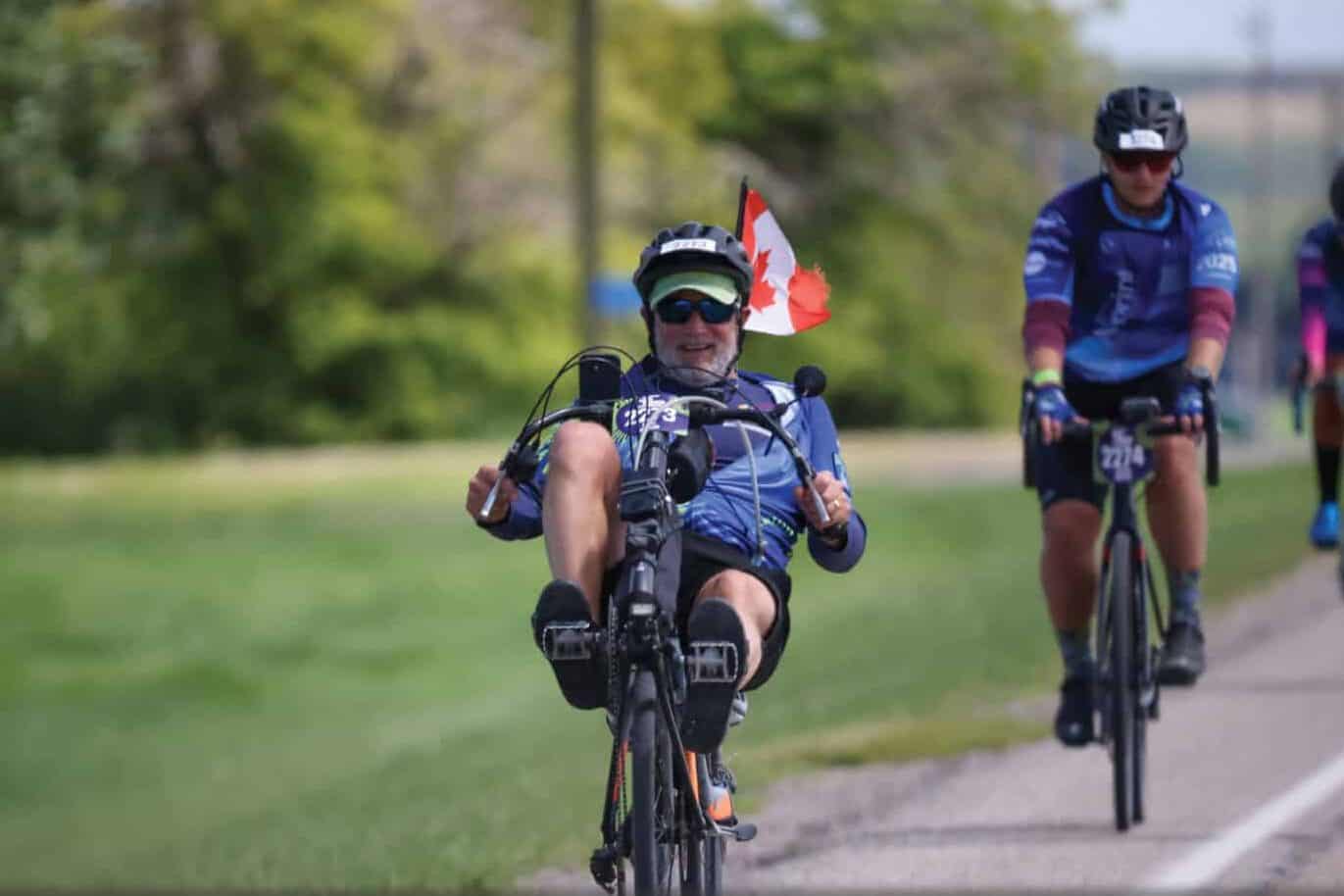 Cyclist on a recumbent bike.