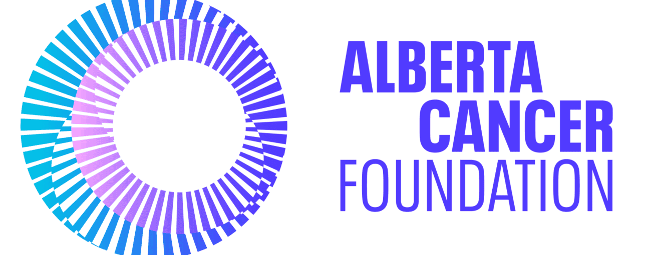 5 things to know about about the impact of cancer care in Alberta. 1 Alberta Cancer Foundation logo with purple and blue swirl.